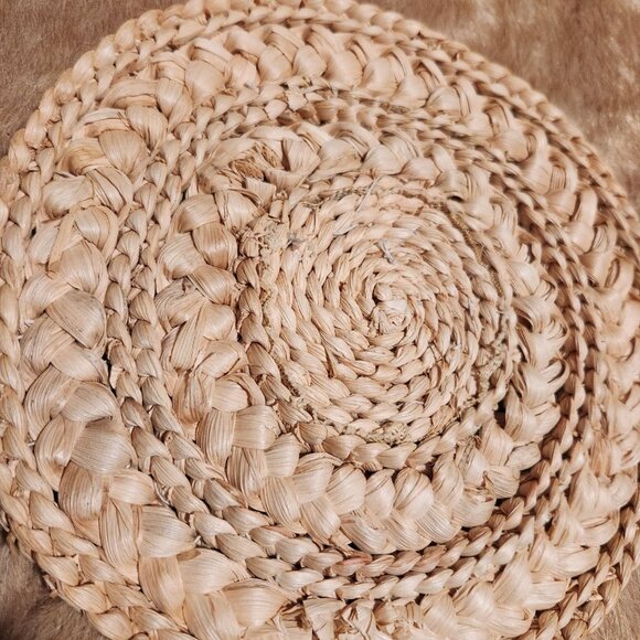 Vintage Handwoven Trivet With Needlepoint Floral Design Set Of 2 9.5-Inch Diamet - Picture 6 of 6